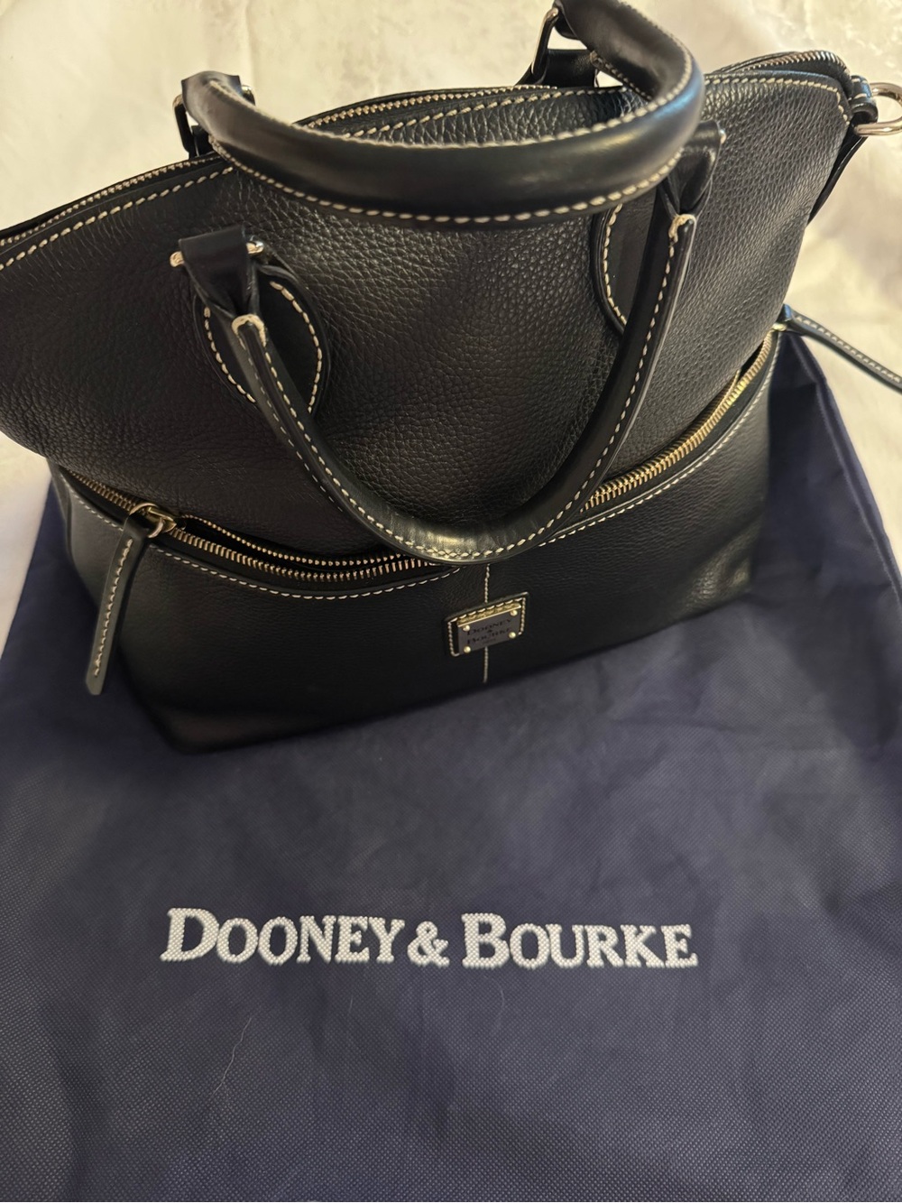Dooney & Bourke Pebble Grain Double Zip Pocket Satchel Black Leather